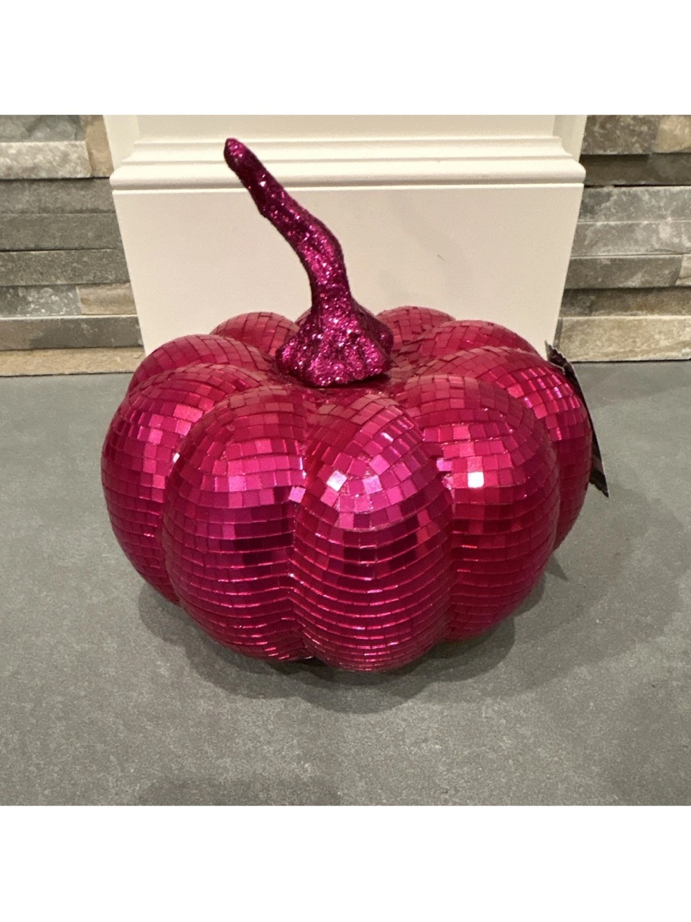 Ashland Halloween Pink Mirrorball Glass Pumpkin Tabletop Decor 8 inches